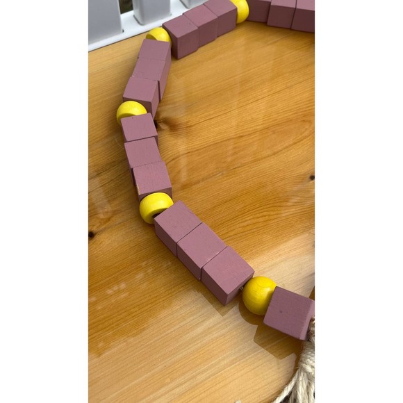 Chunky Wooden Mauve and Yellow Beaded Garland with Jute Tassels - Picture 5 of 10